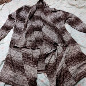 Layered open front cardigan with ruched back